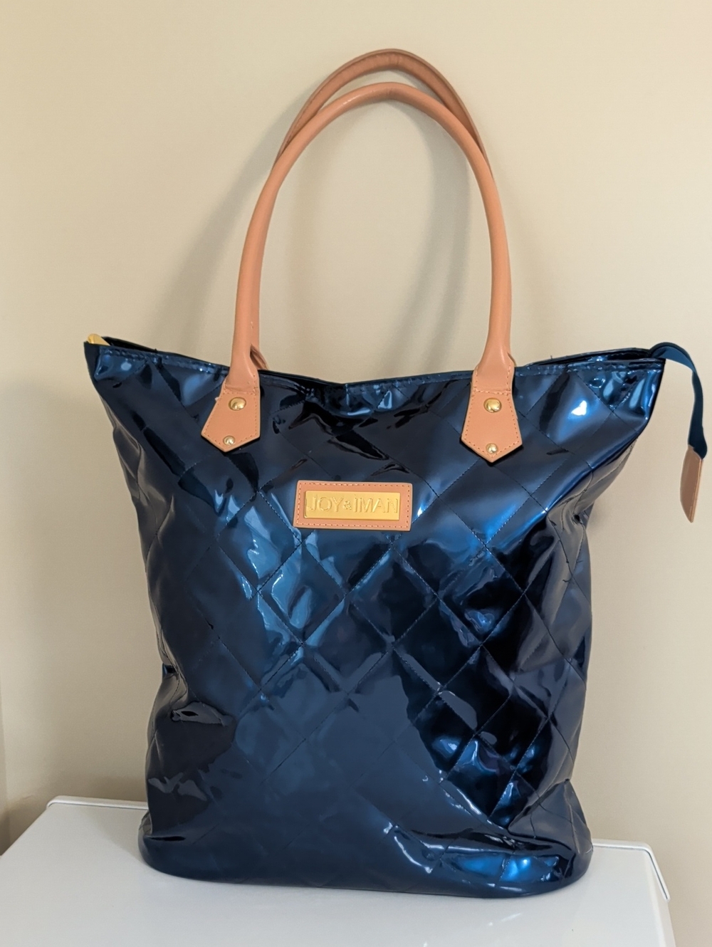 Joy & Iman Navy Quilted Patent Tote Bag